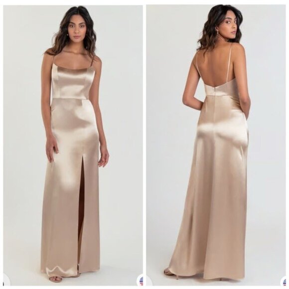 Jenny Yoo Dresses & Skirts - Jenny Yoo Satin Maxi Champagne The Chase scoop neck bridesmaid dress Size 8